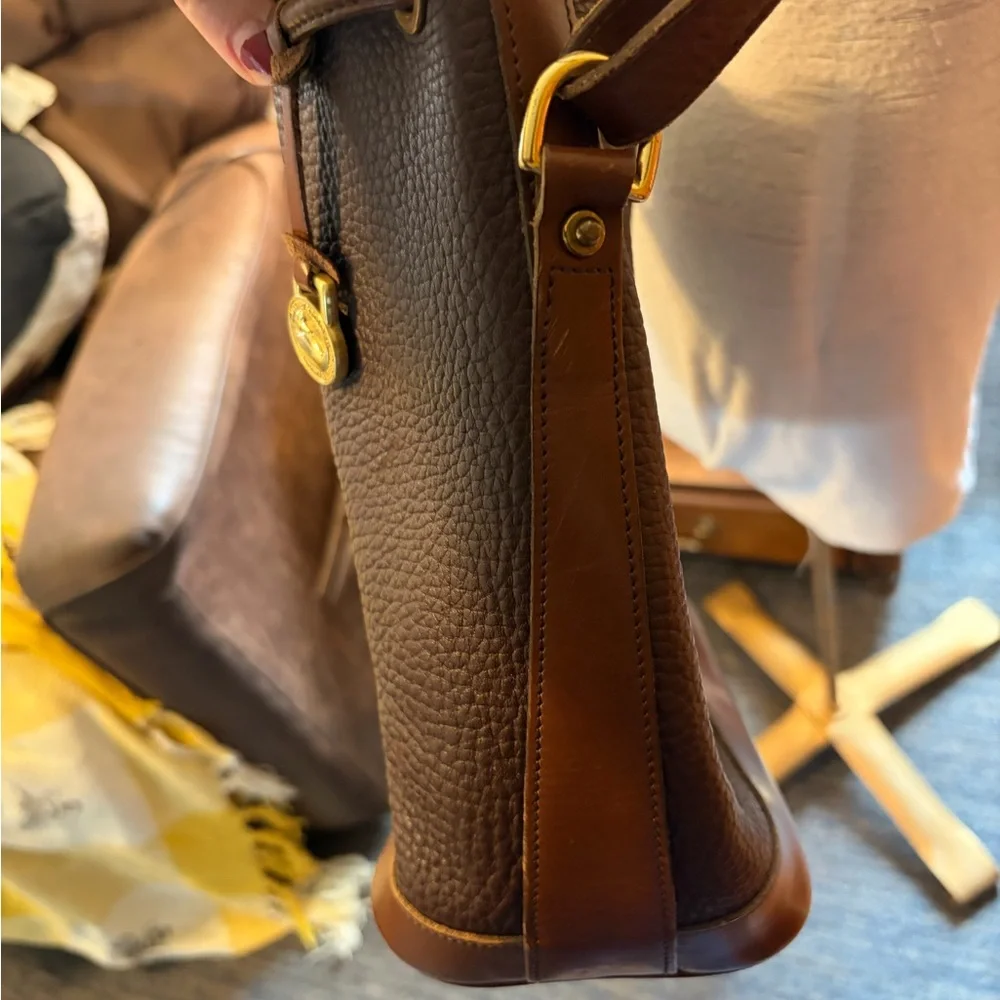 Vintage Dooney & Bourke Brown Pebbled Leather Bucket Bag